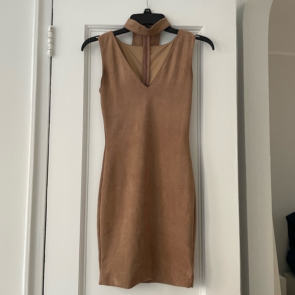 LF | Suede Tan Mini Dress with Choker | Size 2 - Picture 1 of 5